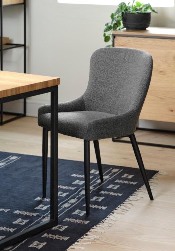 Ontario spisebord stol - dyp gr bouclé og svart metall