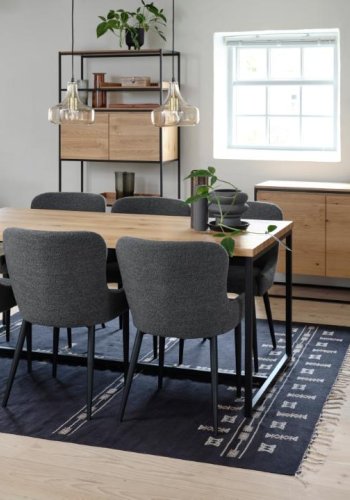 Ontario spisebord stol - dyp gr bouclé og svart metall