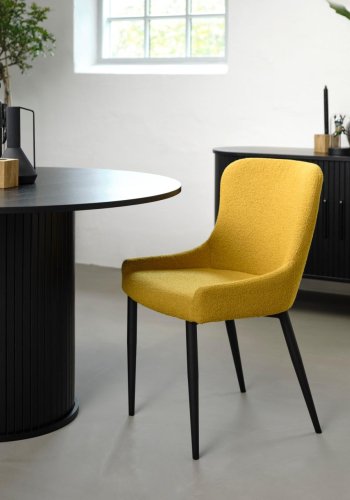 Ontario spisebord stol - sennep bouclé og svart metall