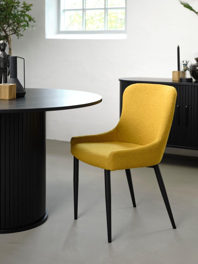 Ontario spisebord stol - sennep bouclé og svart metall