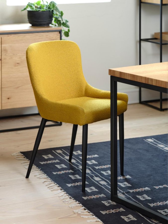 Ontario spisebord stol - sennep bouclé og svart metall