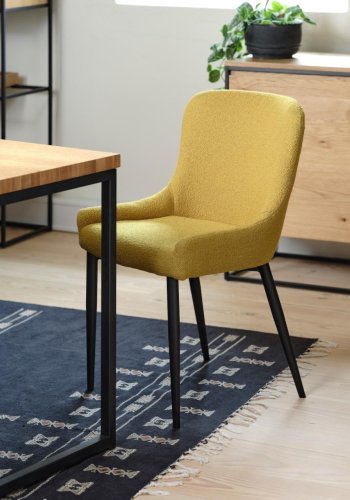 Ontario spisebord stol - sennep bouclé og svart metall