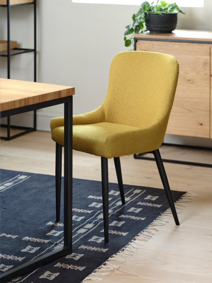 Ontario spisebord stol - sennep bouclé og svart metall