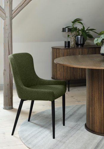 Ontario spisebordstol - skoggrnn bouclé og svart metall