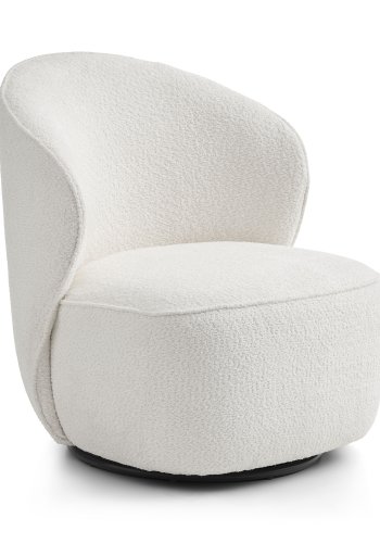 Theo Loungesessel mit Drehfu  elfenbeinfarbener Polyesterstoff und Metall