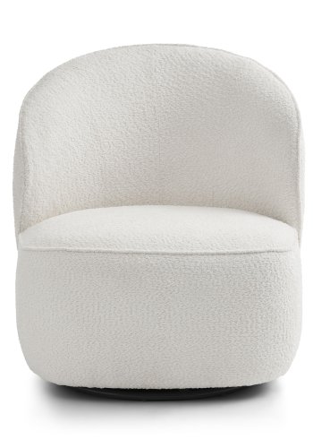 Theo Loungesessel mit Drehfu  elfenbeinfarbener Polyesterstoff und Metall