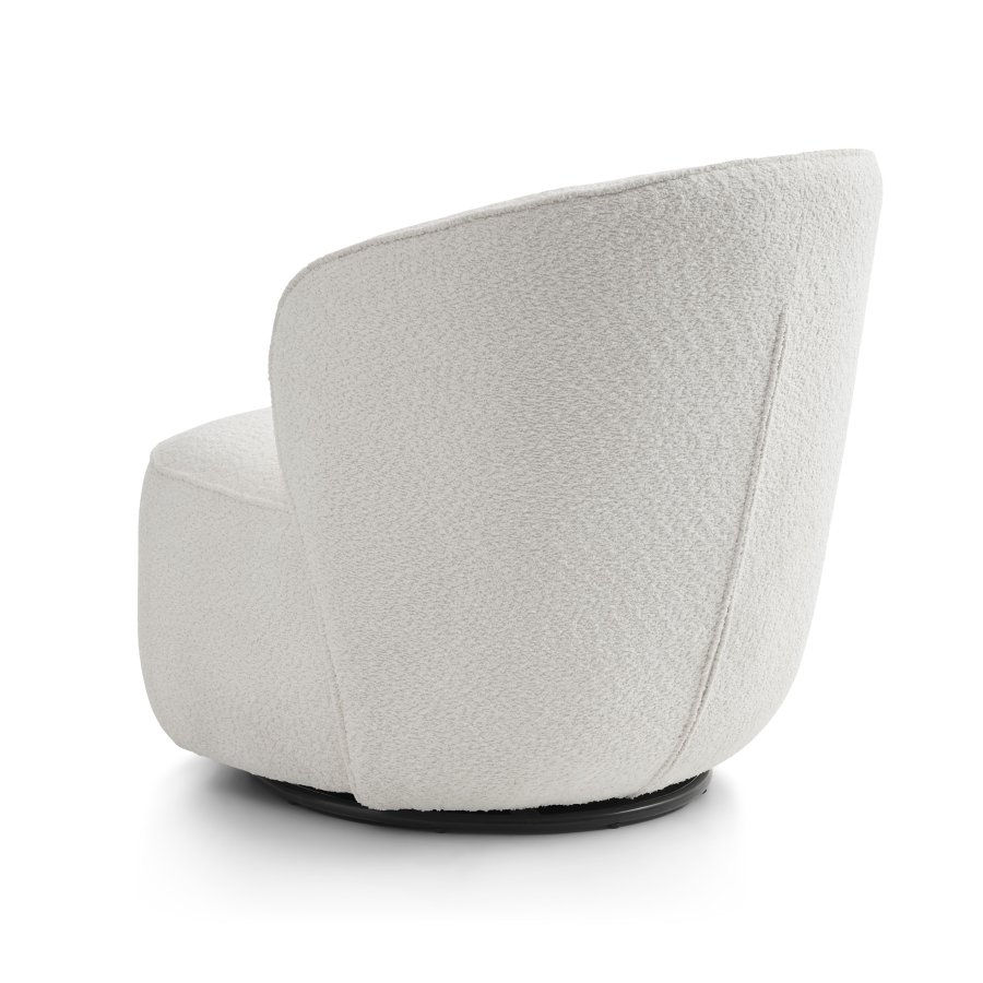 Theo Loungesessel mit Drehfu  elfenbeinfarbener Polyesterstoff und Metall