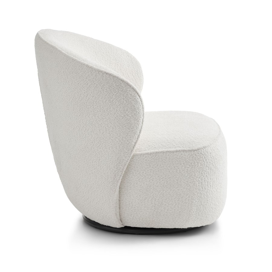 Theo Loungesessel mit Drehfu  elfenbeinfarbener Polyesterstoff und Metall