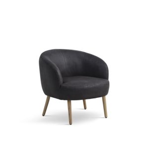 Conrad ftölj, med armstöd - onyx svart mikroläder tjur och naturligt trä