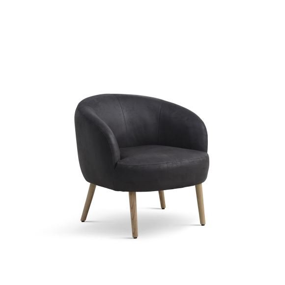 Conrad lenestol, med armlen - onyx svart mikroskinn i okseskinn og naturlig tre