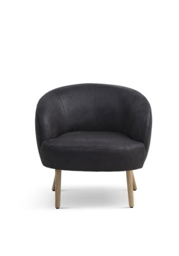 Conrad lenestol, med armlen - onyx svart mikroskinn i okseskinn og naturlig tre