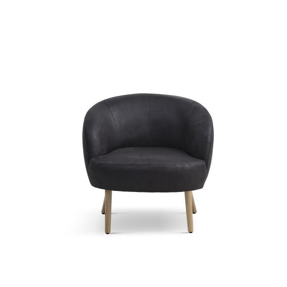 Conrad lenestol, med armlen - onyx svart mikroskinn i okseskinn og naturlig tre