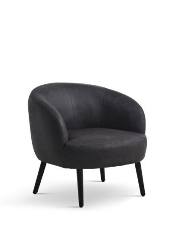 Conrad Loungesessel mit Armlehnen – Onyxschwarzes Microleder Bull und schwarzes Holz