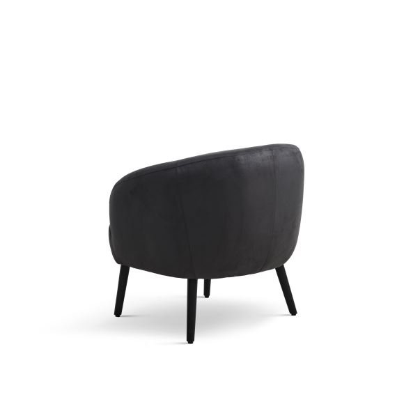 Conrad Loungesessel mit Armlehnen – Onyxschwarzes Microleder Bull und schwarzes Holz