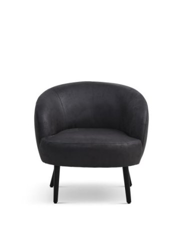 Conrad Loungesessel mit Armlehnen – Onyxschwarzes Microleder Bull und schwarzes Holz