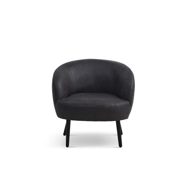 Conrad Loungesessel mit Armlehnen – Onyxschwarzes Microleder Bull und schwarzes Holz