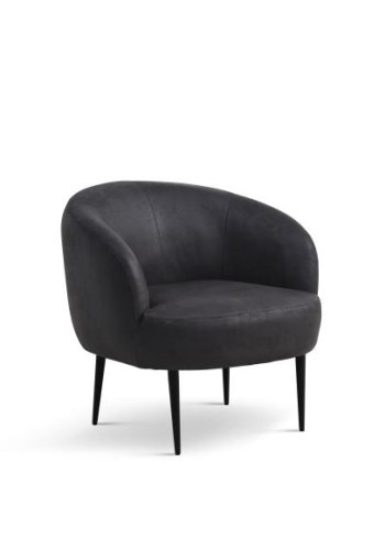 Conrad Loungesessel mit Armlehnen – Onyxschwarzes Microleder Bull und schwarzes Metall