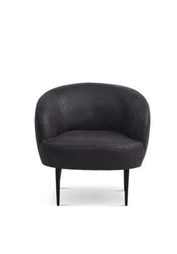 Conrad Loungesessel mit Armlehnen – Onyxschwarzes Microleder Bull und schwarzes Metall