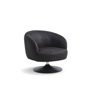 Conrad ftölj, med armstöd och trumpetfot - onyx svart mikroläder tjur och svart metall