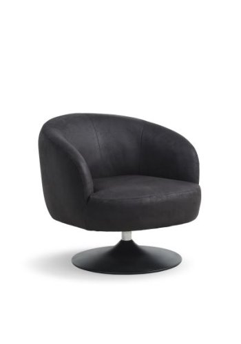 Conrad Loungesessel mit Armlehnen und Trompetenfuß – Onyxschwarzes Microleder Bull und schwarzes Metall