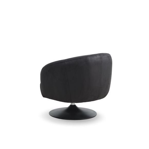 Conrad Loungesessel mit Armlehnen und Trompetenfuß – Onyxschwarzes Microleder Bull und schwarzes Metall