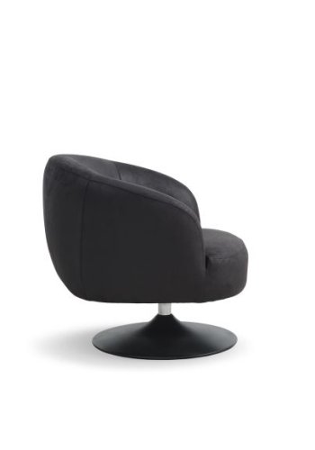 Conrad Loungesessel mit Armlehnen und Trompetenfuß – Onyxschwarzes Microleder Bull und schwarzes Metall