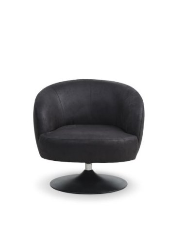 Conrad Loungesessel mit Armlehnen und Trompetenfuß – Onyxschwarzes Microleder Bull und schwarzes Metall