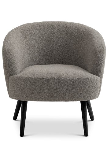 Conrad Loungesessel mit Armlehnen – pilzfarbener Polyesterstoff und schwarzes Eschenholz