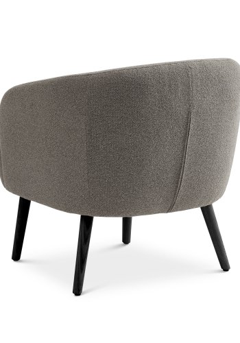 Conrad Loungesessel mit Armlehnen – pilzfarbener Polyesterstoff und schwarzes Eschenholz