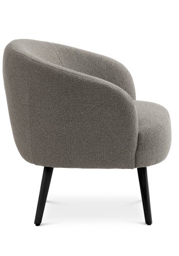 Conrad Loungesessel mit Armlehnen – pilzfarbener Polyesterstoff und schwarzes Eschenholz