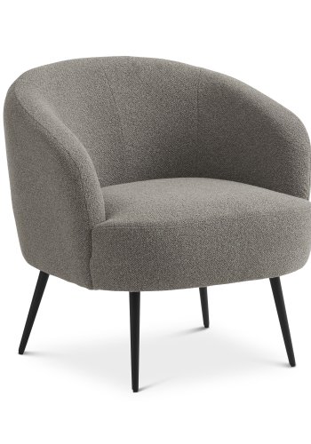 Conrad Loungesessel mit Armlehnen – pilzfarbener Polyesterstoff und schwarzes Metall