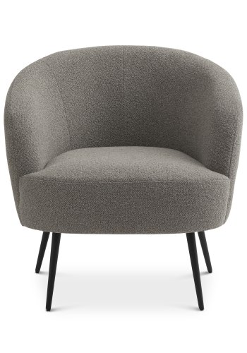 Conrad Loungesessel mit Armlehnen – pilzfarbener Polyesterstoff und schwarzes Metall