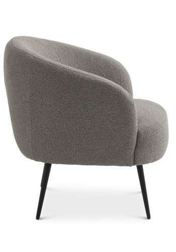 Conrad Loungesessel mit Armlehnen – pilzfarbener Polyesterstoff und schwarzes Metall