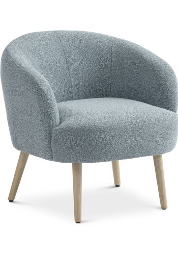 Conrad Loungesessel mit Armlehnen – eierblauer Polyesterstoff und natürliches Eschenholz