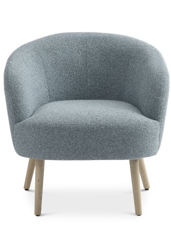 Conrad Loungesessel mit Armlehnen – eierblauer Polyesterstoff und natürliches Eschenholz