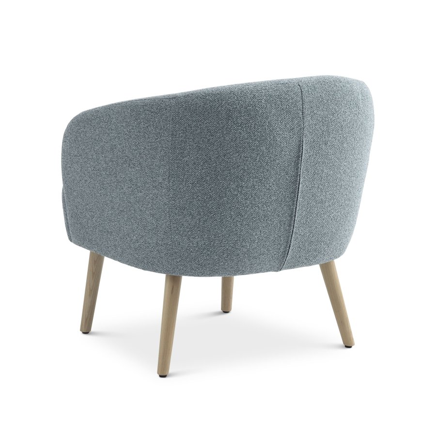 Conrad Loungesessel mit Armlehnen – eierblauer Polyesterstoff und natürliches Eschenholz