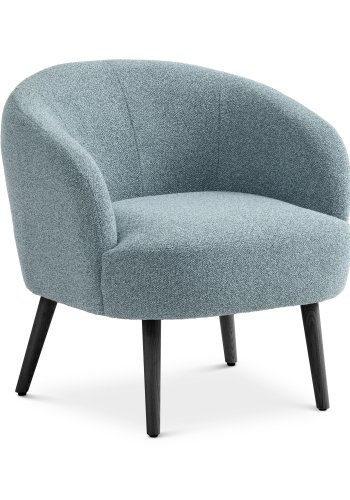 Conrad Loungesessel mit Armlehnen – eierblauer Polyesterstoff und schwarzes Eschenholz