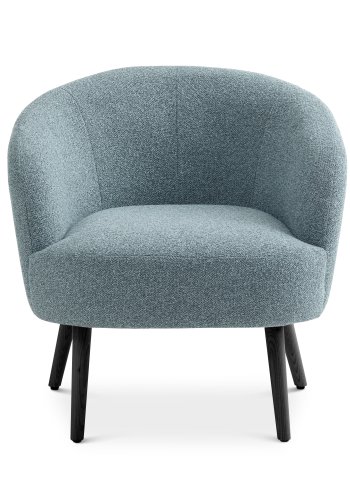 Conrad Loungesessel mit Armlehnen – eierblauer Polyesterstoff und schwarzes Eschenholz