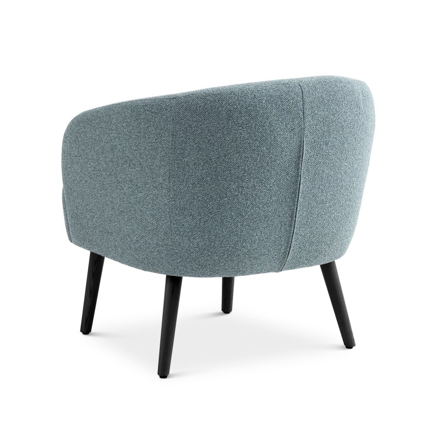 Conrad Loungesessel mit Armlehnen – eierblauer Polyesterstoff und schwarzes Eschenholz