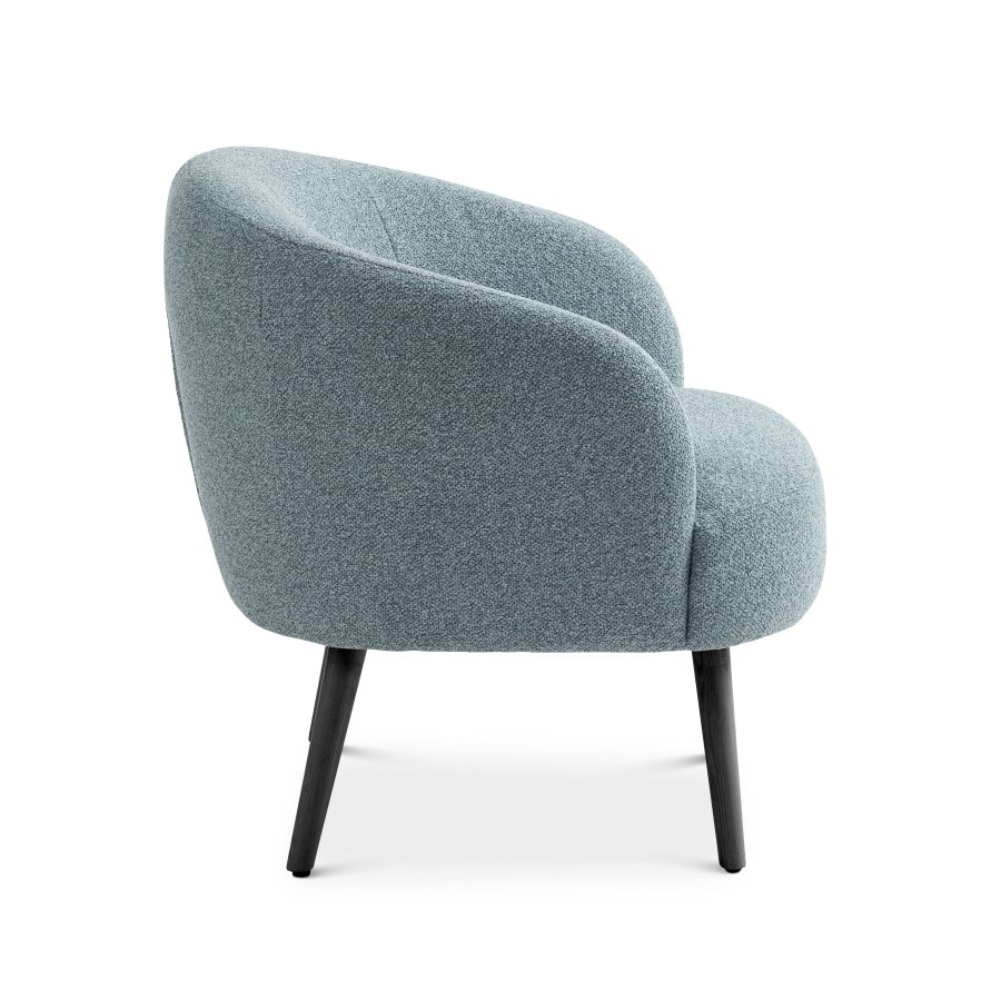 Conrad Loungesessel mit Armlehnen – eierblauer Polyesterstoff und schwarzes Eschenholz