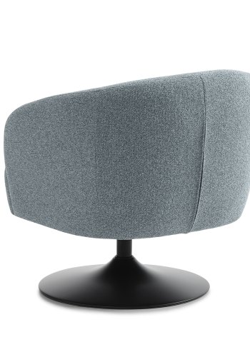 Conrad Loungesessel mit Armlehnen und Trompetenfuß – eierblauer Polyesterstoff und schwarzes Metall