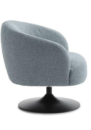 Conrad Loungesessel mit Armlehnen und Trompetenfuß – eierblauer Polyesterstoff und schwarzes Metall