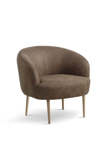 Conrad Loungesessel mit Armlehnen – Mandel-Mikroleder Bull und Naturholz