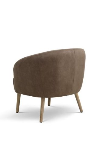 Conrad Loungesessel mit Armlehnen – Mandel-Mikroleder Bull und Naturholz