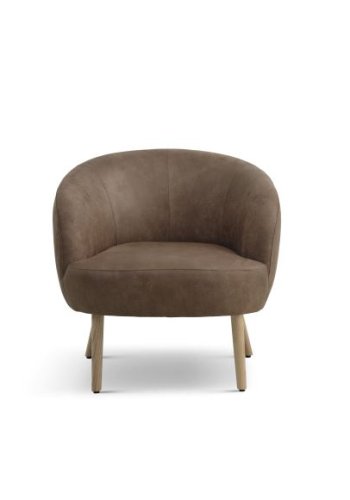 Conrad Loungesessel mit Armlehnen – Mandel-Mikroleder Bull und Naturholz