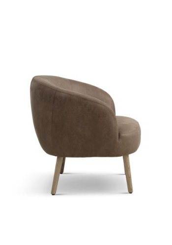 Conrad Loungesessel mit Armlehnen – Mandel-Mikroleder Bull und Naturholz