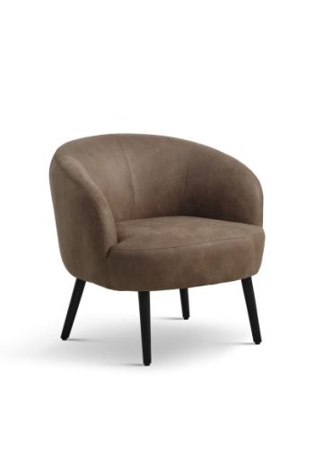 Conrad Loungesessel mit Armlehnen – Mandel-Mikroleder Bull und schwarzes Holz