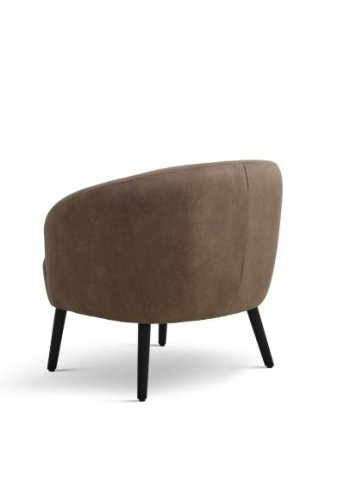 Conrad Loungesessel mit Armlehnen – Mandel-Mikroleder Bull und schwarzes Holz