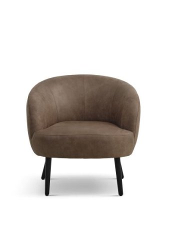 Conrad Loungesessel mit Armlehnen – Mandel-Mikroleder Bull und schwarzes Holz