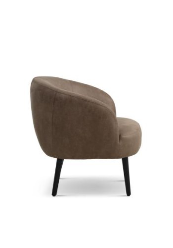 Conrad Loungesessel mit Armlehnen – Mandel-Mikroleder Bull und schwarzes Holz